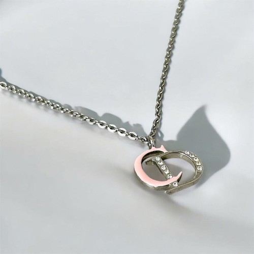 Christian Dior Logo Stone Necklace Silver x Pink Women - Picture 4 of 4