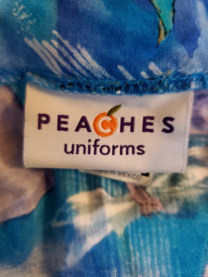 Peaches Scrub Top size L-Blue/Purple Dragonfly Button-up-Chest 26"/L 31" - Image 3 of 4