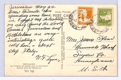 PALESTINE Postcard Jerusalem USA Pennsylvania 1937{samwells-covers}XW104 - Picture 2 of 10