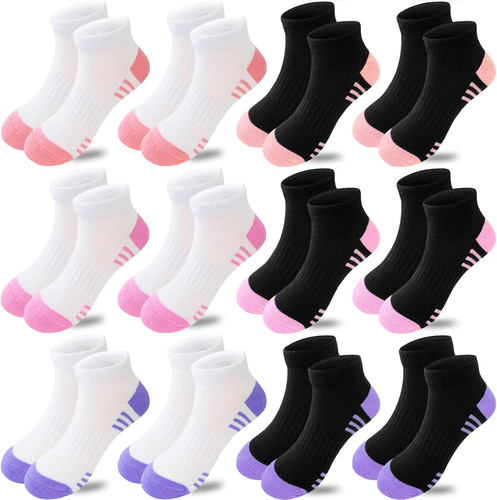 Girls Socks 12 Pairs Kids Ankle Athletic Socks Cotton Sports Low Cut Socks
