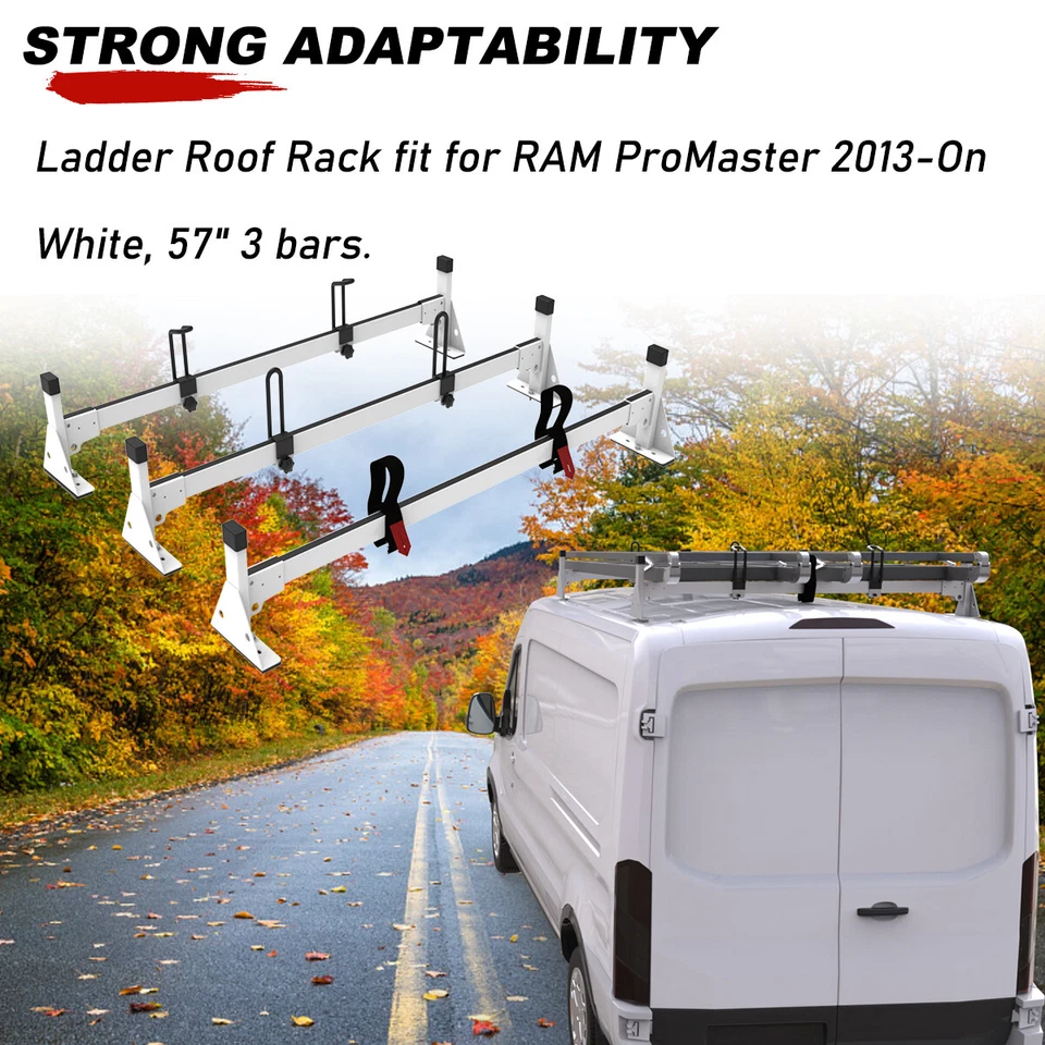 Система стойки лестницы 3 шт 750 фунтов нагрузка для RAM ProMaster 2013+ сталь с белым покрытием - Изображение 2 из 4