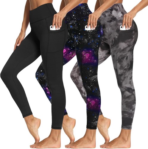3 Packs Leggings with Pockets for Women, Soft High Waisted Tummy Control Workout - Picture 7 of 33