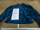 Blue velvet blazer with notch lapel, single button closure, three-quarter length sleeves, and “Doncaster” label on inner collar.