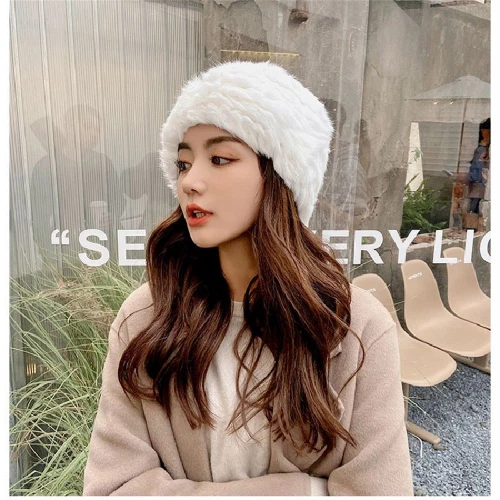 Cappello di lusso da donna in pelliccia di coniglio caldo naturale soffice pelliccia berretto berretto berretto da neve esterno - Foto 3 di 33