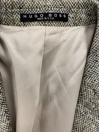 HUGO BOSS Vintage Herringbone Stripe Tweed Cashmere Blend Jacket Size 42 T - Picture 2 of 11