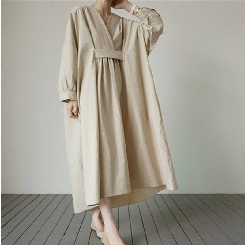 ladies casual cotton dresses Langjing Womens Casual 3/4 Sleeve Shirt Dress Linen Cotton Button Down V Neck Flowy Maxi Dress Pockets Elegant Casual Business Long Dresses, Women's,
