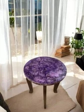 15" Purple Amethyst Stone Table Luxury Crystal Coffee Table Handmade Gemstone De