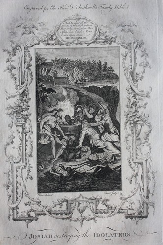 Impresión antigua original JOSÍAS DESTRUYENDO A LOS IDÓLATRAS, Biblia de Southwell 1774 - Imagen 1 de 3