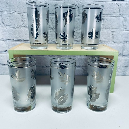 6 gafas Highball vintage de hoja plateada esmeriladas Libbey MCM 12 OZ - Imagen 3 de 8