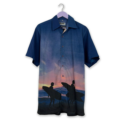 Vintage Blaue Camicia Mit Windsurf-Muster Kurzarm - Größe M 39 40 Herren