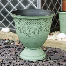 Patina Urn Planter Aged Green Plastic Round Classic Antique Baroque Flower Pot