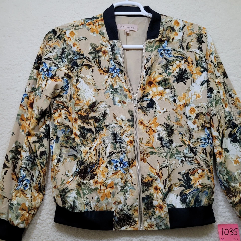 Philosophy Republic Women's Size S Floral Full Zip Bomber Jacket Pre-owned - Image 3 of 4