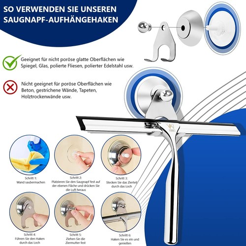 Edelstahl Duschabzieher mit Saughaken, Fensterabzieher Badwischer Fensterwischer - Bild 5 von 6