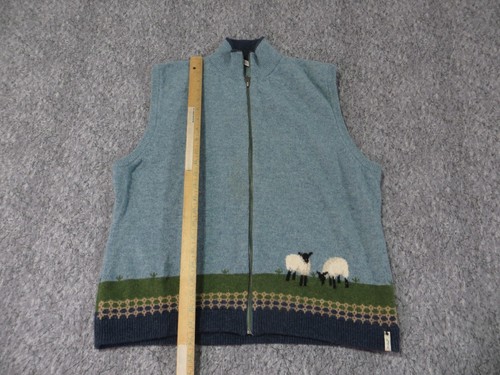 Woolrich Grazing Sheep Wool Sweater Womens Extra Large Full Zip Sleeveless Blue - Picture 3 of 9