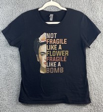 Next Level Apparel Frida Kahlo Graphic T Shirt Women L Black 100% Cotton