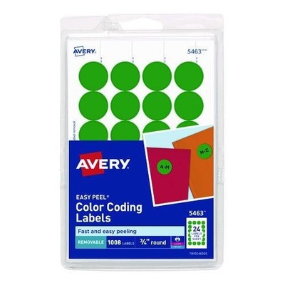 Avery Removable Color-Coding Label, 0.75'' dia, Green, 24/Sheet, 42 Sheets (5463)