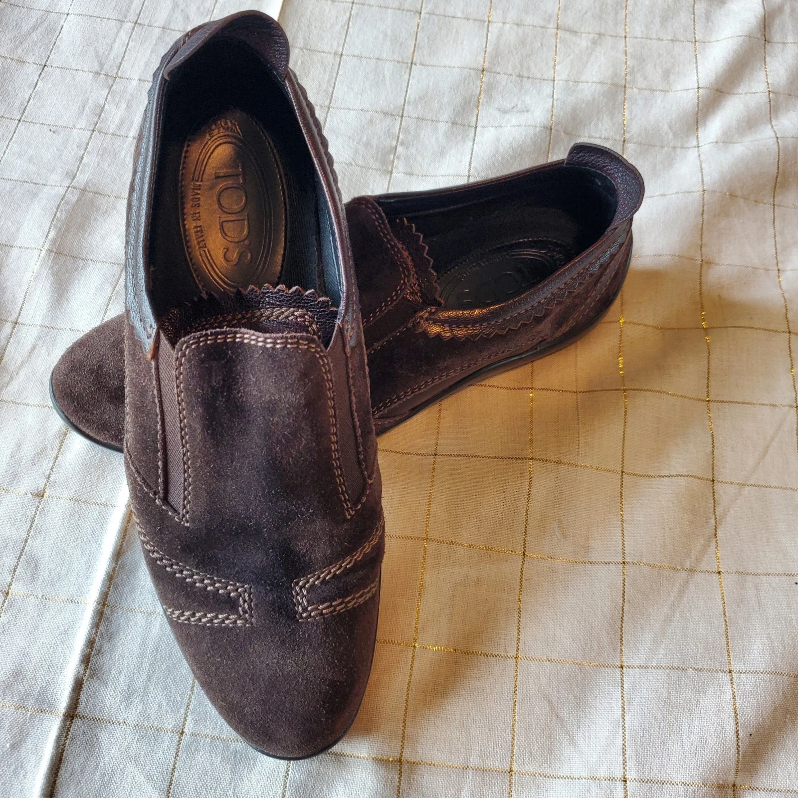 TOD’S Tod's Italy scarpe donna mocassini pelle scamosciata mocassini bassi marrone scuro US 7