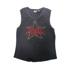 Harley-Davidson Womens XL Black Ribbed Rhinestone Star Studded Tank Top USA Made
