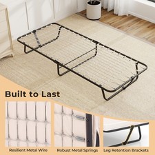 Image of Portable Guest Bed with Memory Foam & Heavy-Duty Metal Wire & Springs-Beige