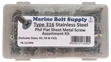 Type 316 Stainless Steel Phillips Drive Flat Head Sheet Metal Screw Kit-Marine