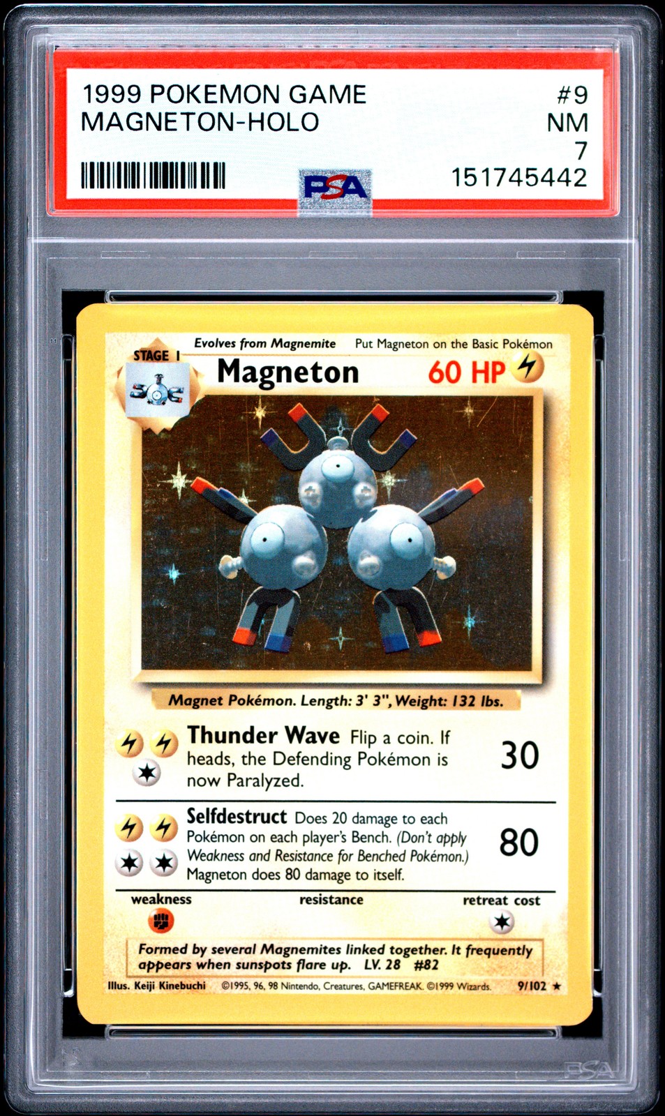 1999 POKEMON BASE SET UNLIMITED #9 MAGNETON-HOLO PSA 7