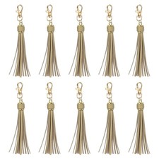 10pcs Leather Tassels, 6" Keychain Tassel with Lobster Swivel Bright Gold 