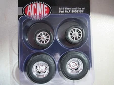 DRAG RACING 1:18 CHROME WHEEL AND TIRE SLICKS SET ACME A1800935W VINTAGE RACE