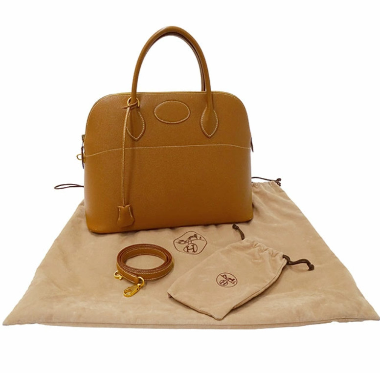 Hermes Bolide 35 Handbag Shoulder Bag Brown Gold-tone Hardware Leather No Box 99
