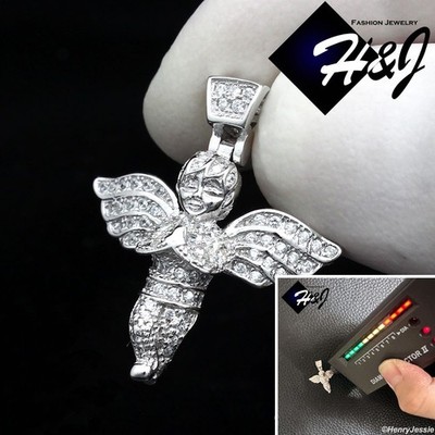 MEN WOMEN SOLID 925 STERLING SILVER MOISSANITE 3D LITTLE ANGEL WING PENDANT*M556