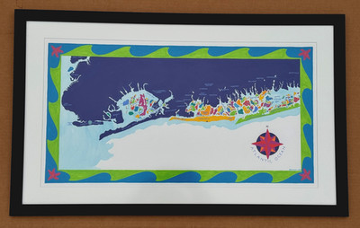 ALISON BRAMHALL ORIGINAL PAINTING SOUTH SHORE MAP LONG ISLAND NEW YORK ,YARMOUTH