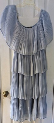 Just Me Off Shoulder Powder Blue Pleated Dress With Lining, Elastic Waist L/XL