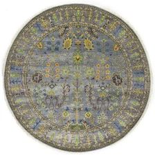 Hand-Knotted Round Oriental Rug Floral Osh Chobi Wool Carpet Dining Room 8X8 ft