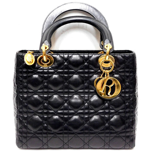 Christian Dior Lady Dior Cannage Handbag Black Gold Hardware Hn616751