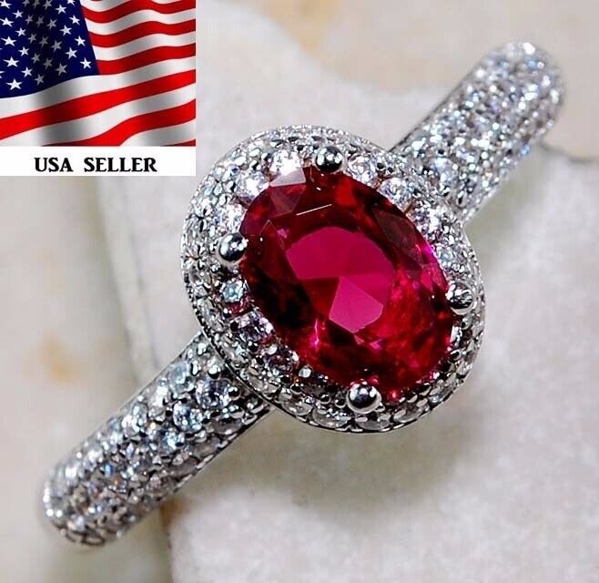 2CT Heat Treated Rubellite Tourmaline 925 Sterling Silver Ring Sz 7 L1-5