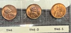 AU/UNC 1946 P-D-S Lincoln Wheat Cent Year Set