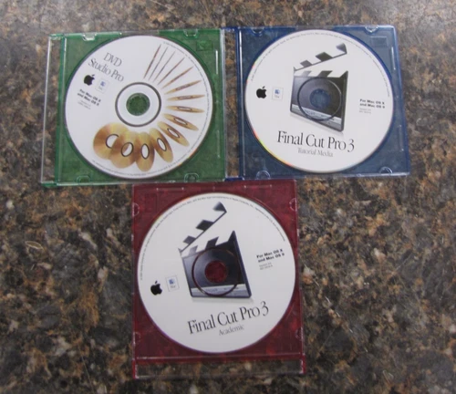 Lot (3) Apple CD's Software Final Cut Pro 3 Tutorial & Academic, DVD Studio Pro