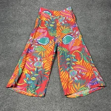 C&C California Pants Womens Medium Multicolor Linen Wide Leg Tropical Print