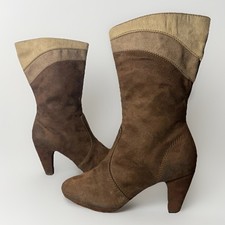 VTG 90s Y2K Chocolate Brown Patchworks Faux Suede Hippie bohemian Boots Sz 6.5