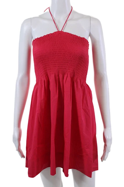 Hill House Womens Cotton Smocked Detail Tie Neck Mini Dress Pink Size XS