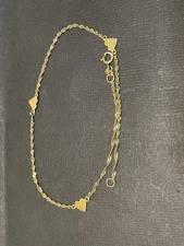 Vintage 14K Heart Gold Chain Ankle Bracelet 9" Anklet Triple Heart .85g Dainty