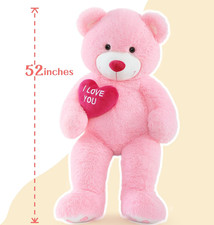 Giant Teddy Bear Stuffed Animal 52" - Big Teddy Bear with Heart - Large I Love Y