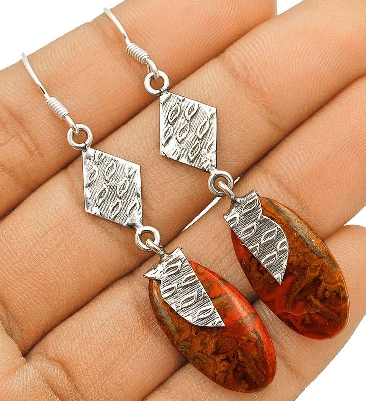 Natural Cady Mountain Agate 925 Solid Sterling Silver Earrings Jewelry
