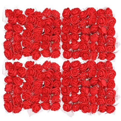 Artificial Rose Flower Heads, Red Mini Faux Flowers 0.8 Inch-1 Inch for DIY C...