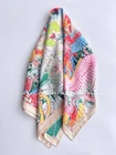 Sallys 18 Momme Twill Silk Wrap Scarf Pheonix Print Double Face Square Shawl 35"