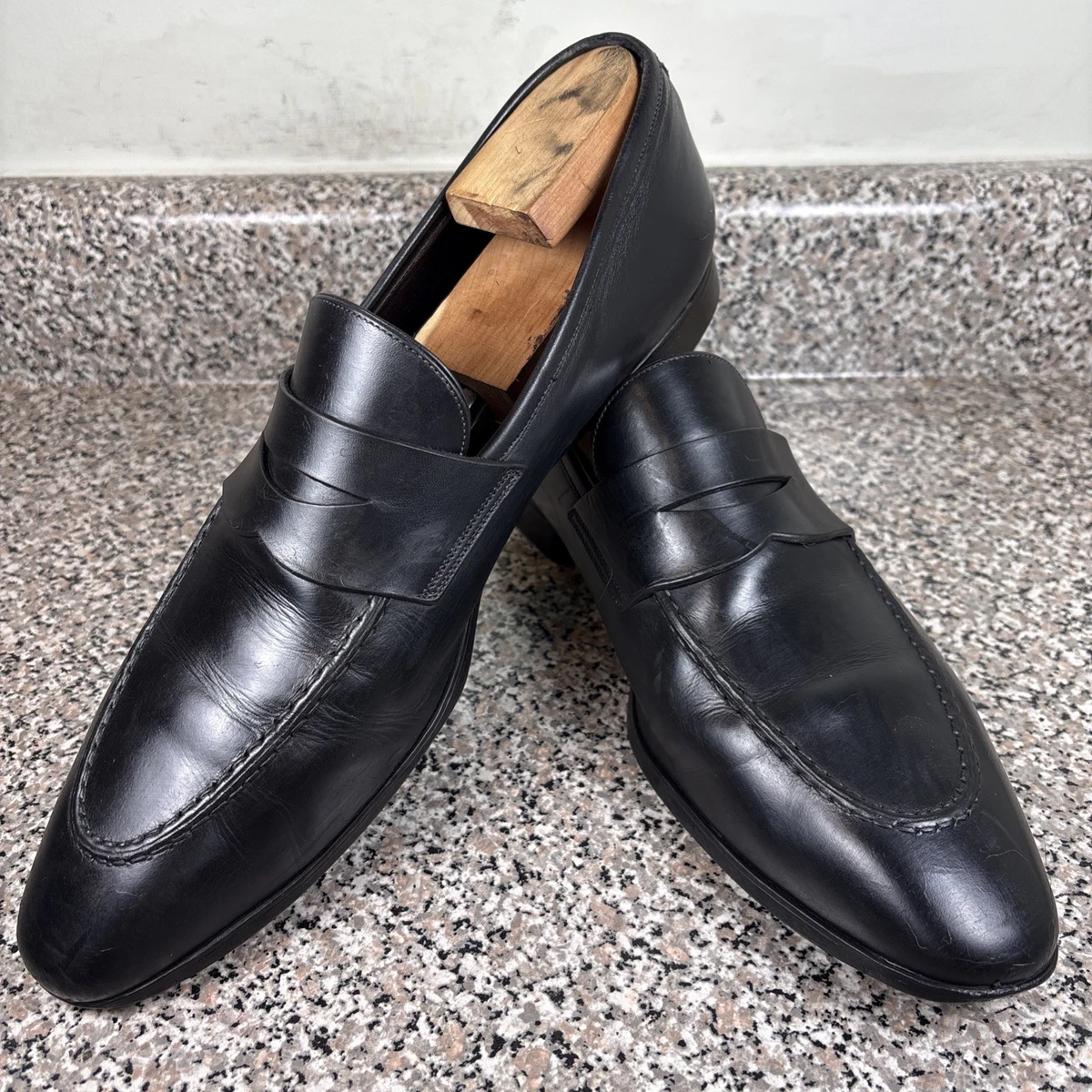 Santoni Gavin‎ Black Leather Penny Loafers- Made in Italy- Men\'s Size 11D Santoni Black Leather Penny Loafers main image 3