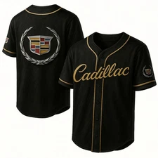 Cadillac Baseball Jersey 3D Black Gold Luxury Car Shirt Gift for Car Enthus