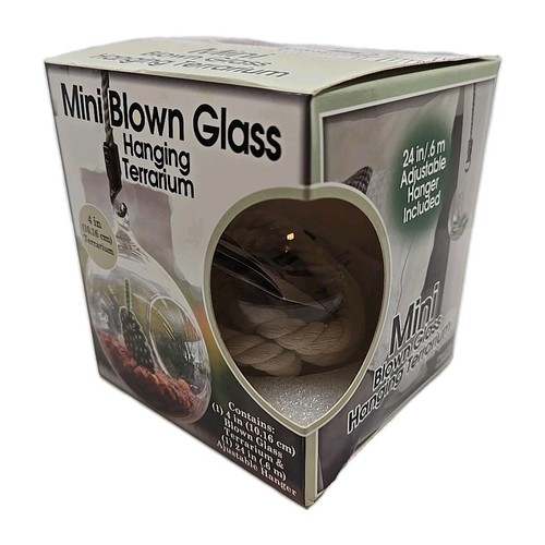 NIB Mini Blown Glass Hanging Terrarium 4" With Hanger Home Decor Indoor Plants - Picture 6 of 9