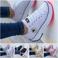 Womens Platform Chunky Pumps Wedge Canvas Shoes Trainers Sneakers Casual Shoes