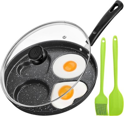 Nonstick Egg Frying Pan with Lid, 4-Cup Egg Pan Fried Egg Cooker, Round Pancake