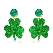 St. Patrick s Day Faux Leather Earring Set Lightweight Shamrock Lucky Design
